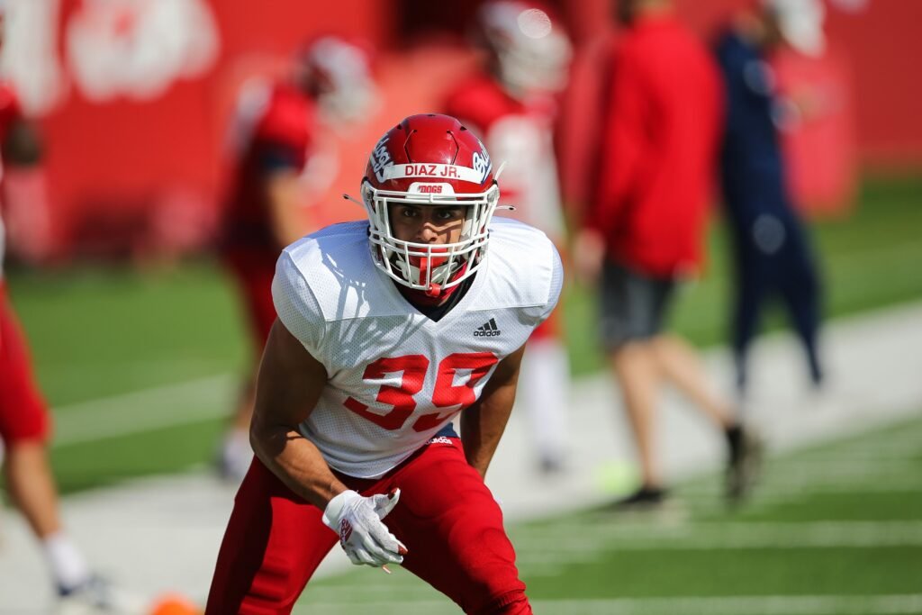 Jason Diaz Jr. during spring practice as a Fresno State Bulldog Practicing in Valley Children's Stadium