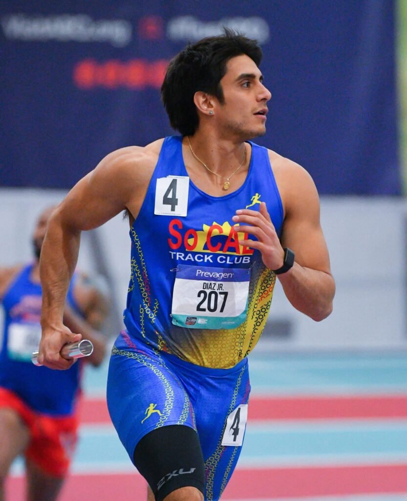 Jason Diaz Jr. competing for So Cal Track Club at the 2026 USATF Masters Indoor National Championships in Albuquerque.